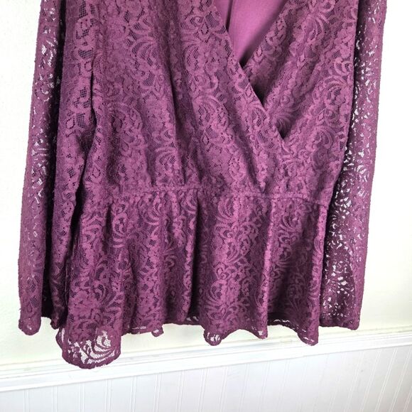 Women Lane Bryant Plus Size Purple Lace Long Sleeve Blouse Size 22/24 - Picture 4 of 10